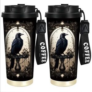 New Gothic Raven Stainless Steel Tumbler with Strap